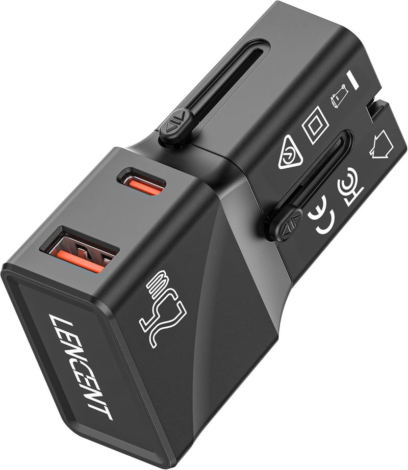 لينسينت محول الطاقة الدولي للسفر من LENCENT، شاحن USB C جيب مصغر، شحن سريع PD 25W و QC 3.0 من نوع C، محول مخرج، كتلة شاحن جوال عالمي مع مقابس المملكة المتحدة والولايات المتحدة والاتحاد الأوروبي وأوروبا وأستراليا - Image 1