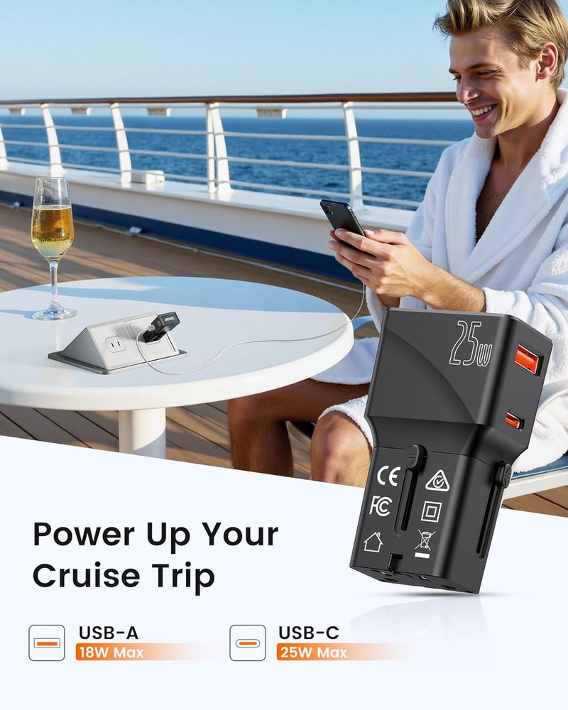 لينسينت محول الطاقة الدولي للسفر من LENCENT، شاحن USB C جيب مصغر، شحن سريع PD 25W و QC 3.0 من نوع C، محول مخرج، كتلة شاحن جوال عالمي مع مقابس المملكة المتحدة والولايات المتحدة والاتحاد الأوروبي وأوروبا وأستراليا - Image 5