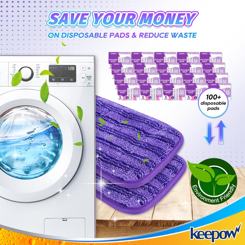 KEEPOW Reusable Power Mop Refill Pads for Swiffer Power Mop  Powermop Mopping Pad Refills for Wood Floor Cleaning  Machine Washable Microfiber Mop Pads for Wet and Dry Use  4 Pack - Image 4