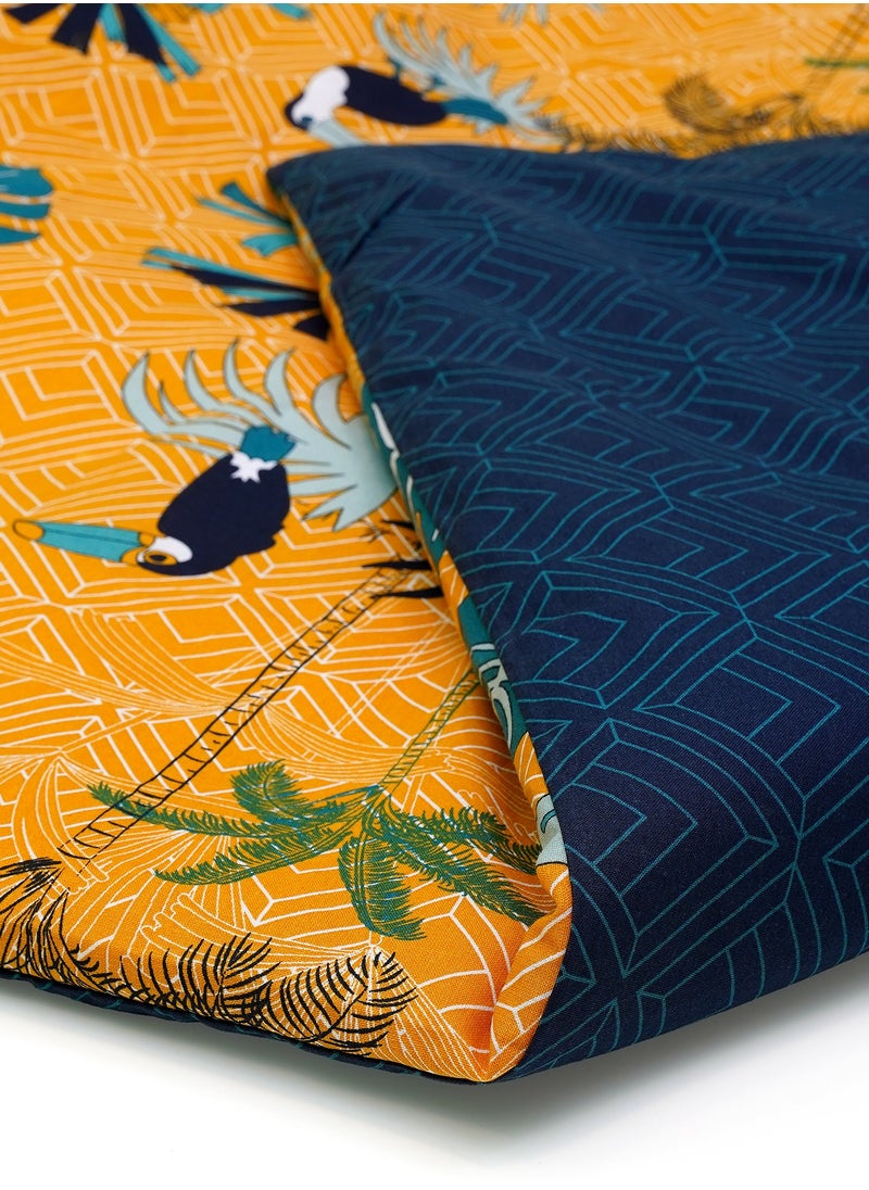 Home-Tex Design King Size 100% Cotton 6 Piece Bed Set with reversible Duvet cover - 1 Navy Blue Flat Sheet 240x260 cm 1 Printed Duvet Cover 240x200 cm 4 Pillows 50x80 cm Design Orparadis  - Image 3