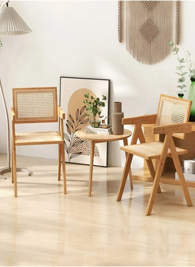 Raffine Set of 2 Multifunction Modern Household Ergonomic Armrest Side Upholstered Rattan Comfortable Support Backrest Accent Chair for Office Hall Living Room Garden Balcony Yard 51.5 x 54 x 80 cm  - Image 1
