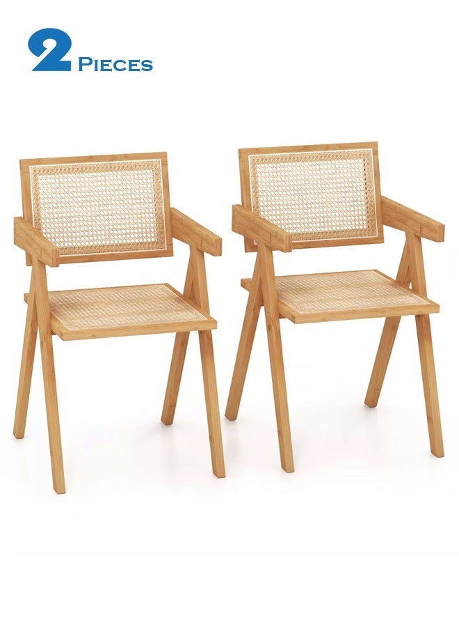 Raffine Set of 2 Multifunction Modern Household Ergonomic Armrest Side Upholstered Rattan Comfortable Support Backrest Accent Chair for Office Hall Living Room Garden Balcony Yard 51.5 x 54 x 80 cm  - Image 5
