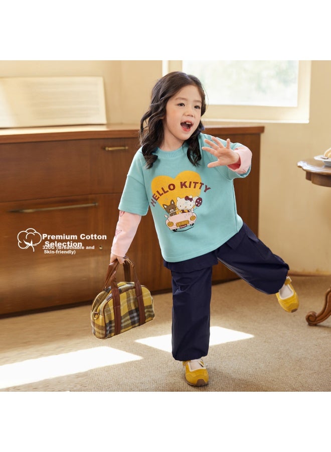 Luson Xiao O Bao Okids Girls' Sweatshirt Autumn New Girls' Faux Two-piece Top - Image 1