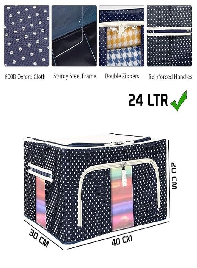 MOSSIO Foldable Steel Frame Clothes Organizer Storage Box for Wardrobe, Saree, Shirts, and Blankets (24 Ltr - Pack of 2) - Image 2