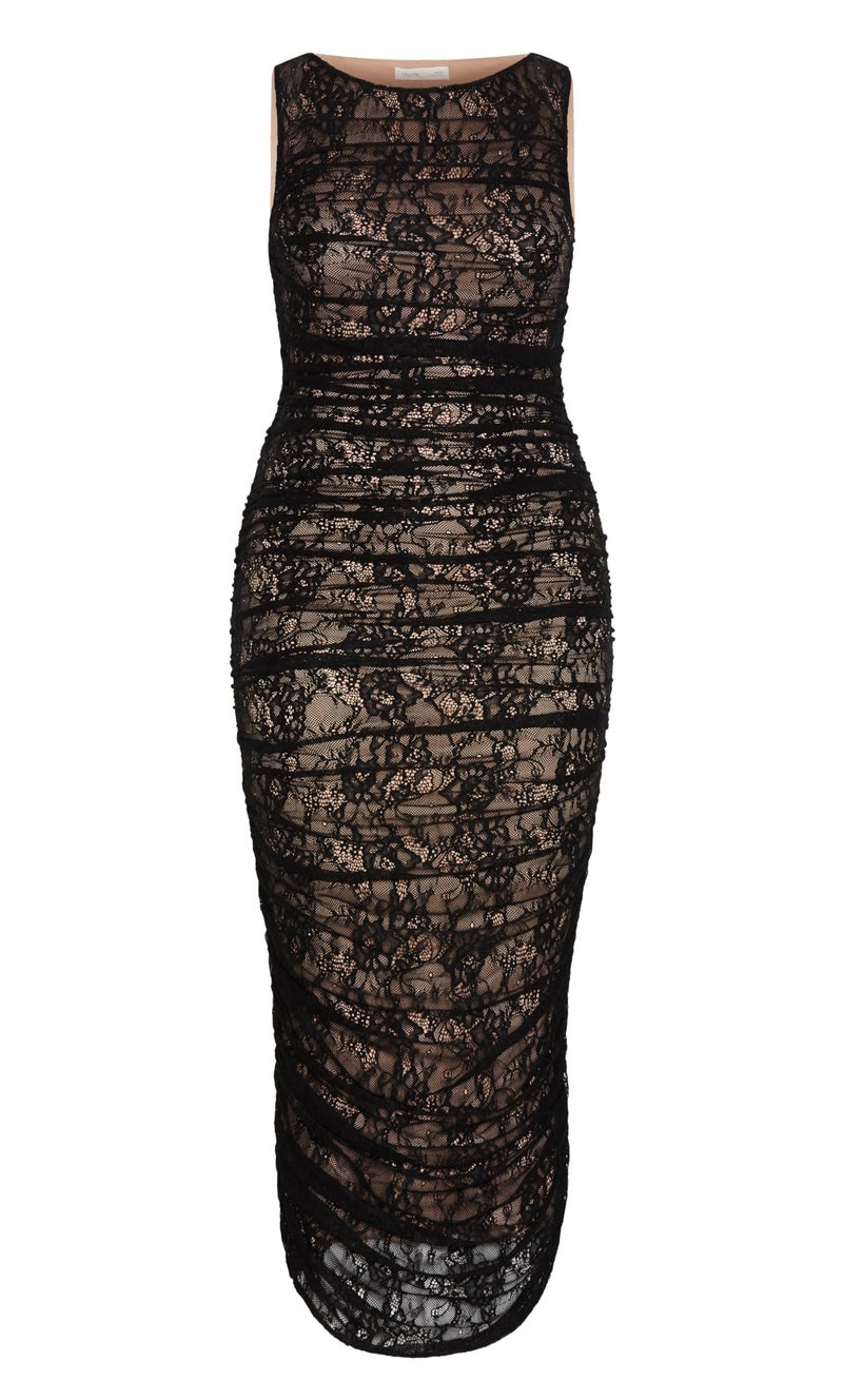 City Chic Women's Plus Size Dress-Halo Ruched Lace Midi, Black - Image 5