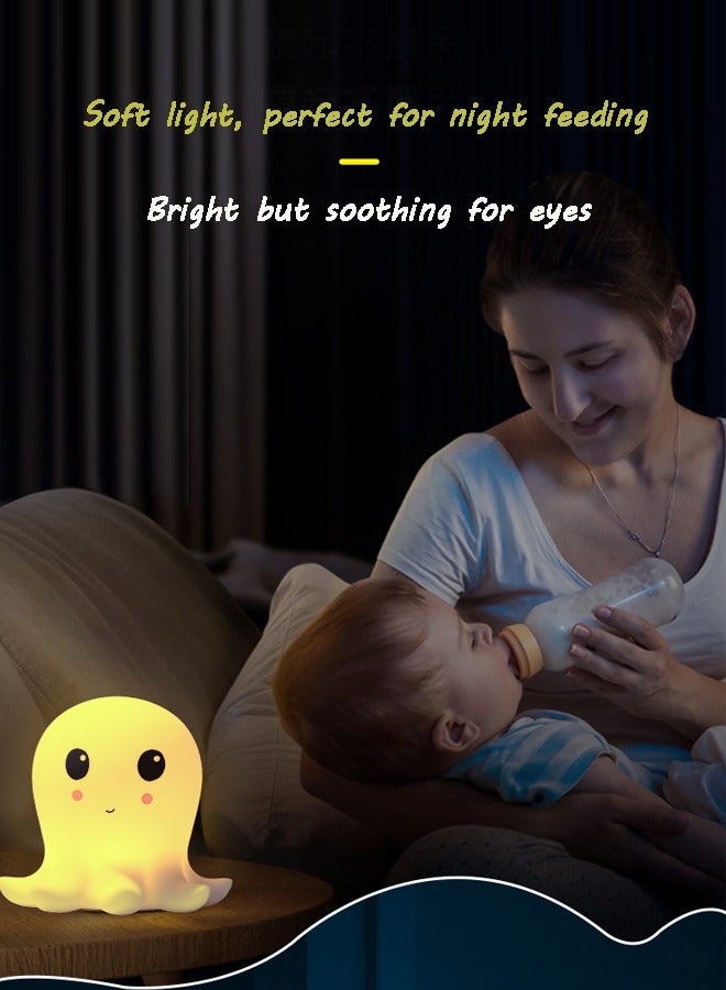 Kelesa Baby night light, bedroom decoration children's night light, children's room USB rechargeable color night light, bedroom silicone LED small octopus night light, light baby girl gift - Image 2