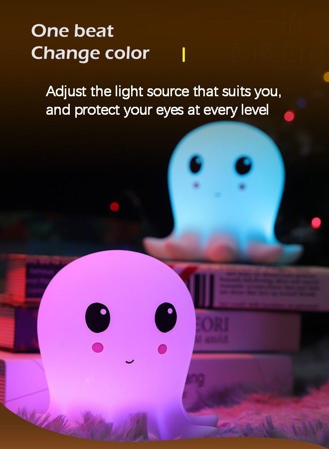 Kelesa Baby night light, bedroom decoration children's night light, children's room USB rechargeable color night light, bedroom silicone LED small octopus night light, light baby girl gift - Image 3