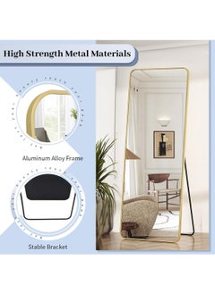 Generic Full Length Mirror Rounded Corner Floor Mirror Standing Hanging or Leaning Against Wall Dressing Room Mirror Full Length Gold  - Image 5