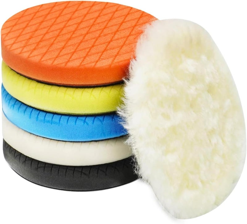Autolock 6" Buffing Polishing Pads, 6Pcs 6.5inch 165mm Face for 6 Inch Backing Plate Compound Buffing Sponge and Woolen Pads Cutting Polishing Pad Kit for Car Buffer Polisher, Polishing and Waxing - Image 1