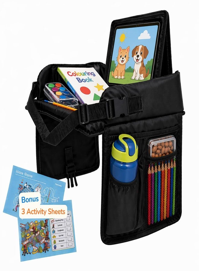 Nomado's Fold & Go Travel Tray- Cars & Flight Organizer w/Dry Erase Board- Tablet & Bottle Holder - Waterproof Snack Kids Lap Tray Table - Road Trip Activities Toddlers & Kids for Years (Black) - Image 1