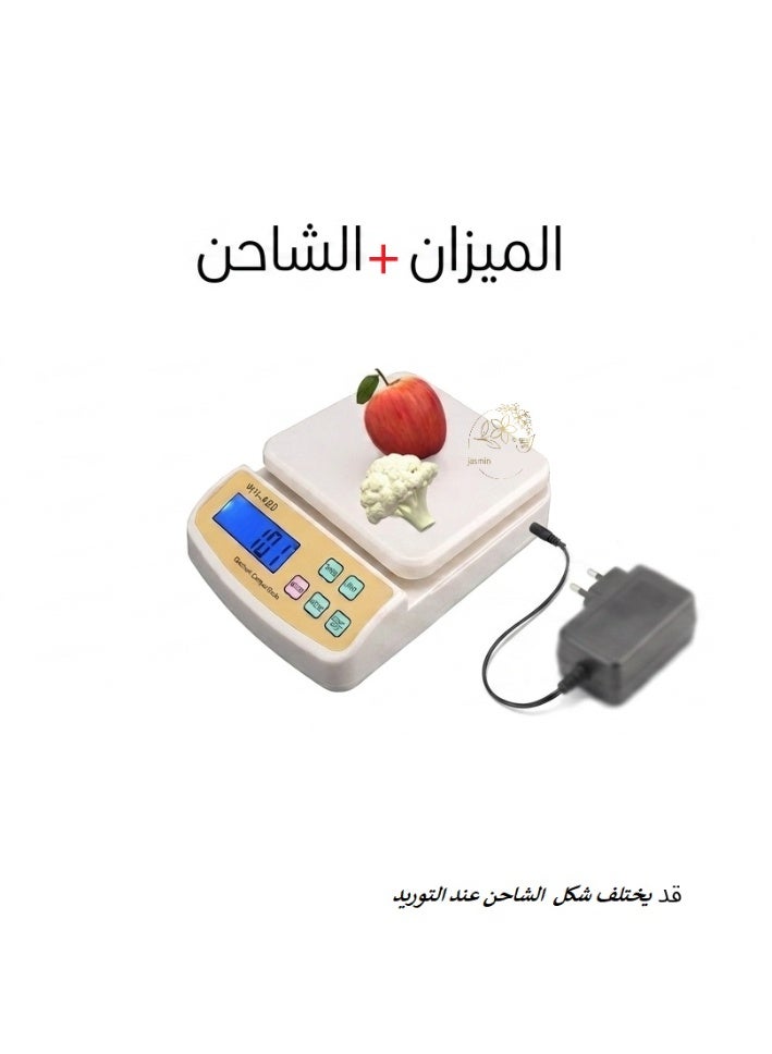 ميزان مطبخ إلكتروني رقمي ديجيتال دقيق من 1 جم إلى 10 كيلو مع خاصية التصفير والشاحن الكهربائي لوزن الأطعمة والدايت