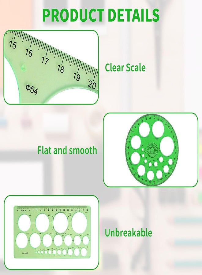 قوالب دوائر بريتواد، 5 قطع، قوالب بلاستيكية دائرية وبيضاوية، قوالب قياس، مساطر، رسومات هندسية رقمية للمكاتب والمدارس، قوالب رسومات القوالب الخشبية. - Image 3