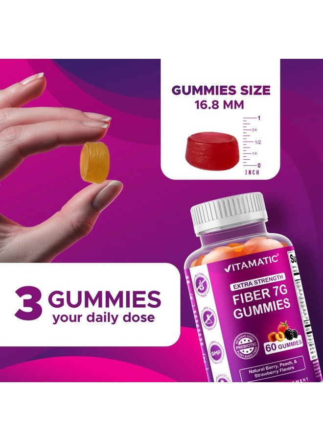 Vitamatic Prebiotic Fiber Gummies for Adults - 7G Fiber Extra Strength - Zero Sugar Added - 60 Pectin Based Gummies - Digestive Health & Regularity Support - Image 4