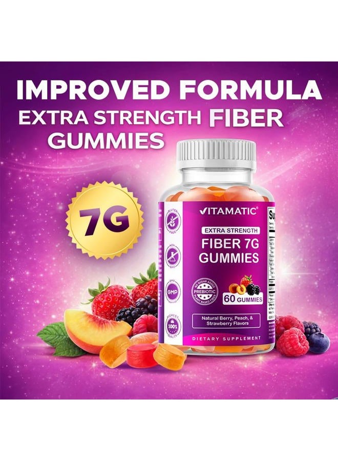 Vitamatic Prebiotic Fiber Gummies for Adults - 7G Fiber Extra Strength - Zero Sugar Added - 60 Pectin Based Gummies - Digestive Health & Regularity Support - Image 3