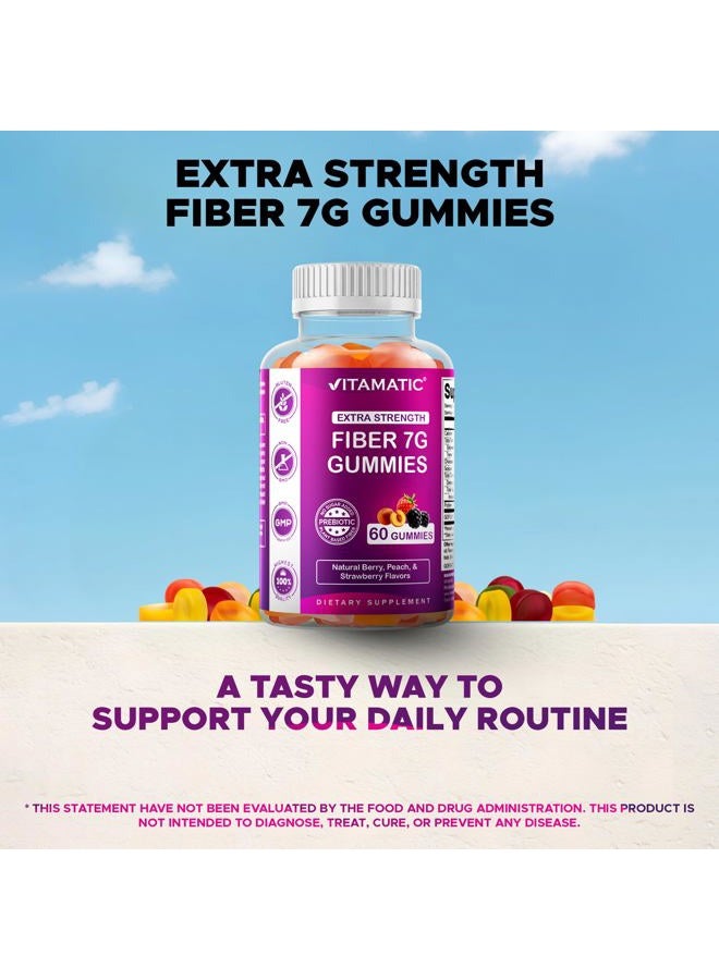 Vitamatic Prebiotic Fiber Gummies for Adults - 7G Fiber Extra Strength - Zero Sugar Added - 60 Pectin Based Gummies - Digestive Health & Regularity Support - Image 5