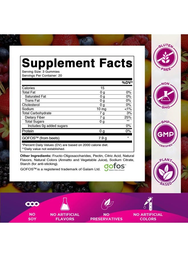 Vitamatic Prebiotic Fiber Gummies for Adults - 7G Fiber Extra Strength - Zero Sugar Added - 60 Pectin Based Gummies - Digestive Health & Regularity Support - Image 2