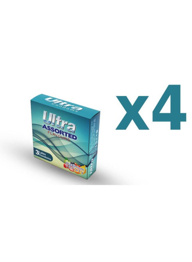 Ultra active 4 Packs Of Assorted Flavours Condom 12 Pieces 