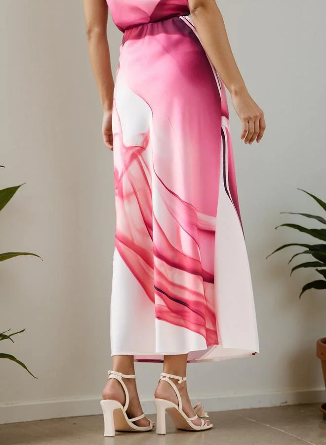 Iconic Iconic Printed A-Line Maxi Skirt with Elasticated Waistband