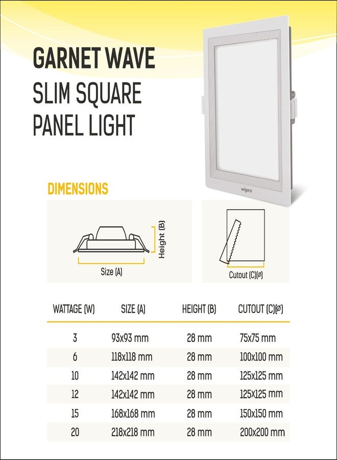 ويبرو مصباح Wipro D721040 Garnet 10-Watt Wave Slim Panel Light (أبيض محايد، مربع) - Image 5