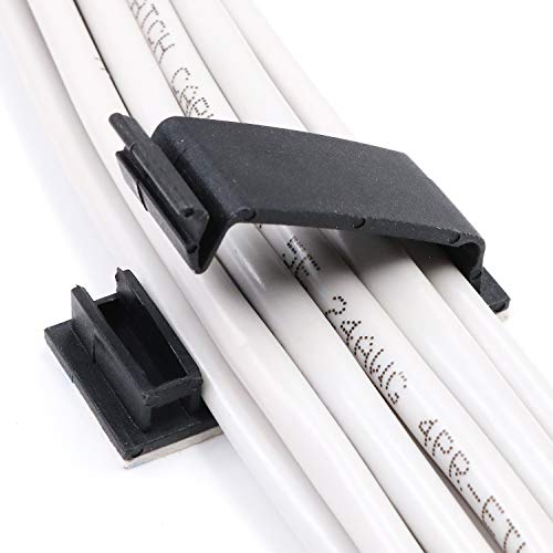 ENVISIONED Cable Clips 3M Adhesive, Multipurpose Wire Clamps for Cable Management and Cable Runs - 50 Pack Black Bundled with 10 Reusable Cable Ties - Image 1