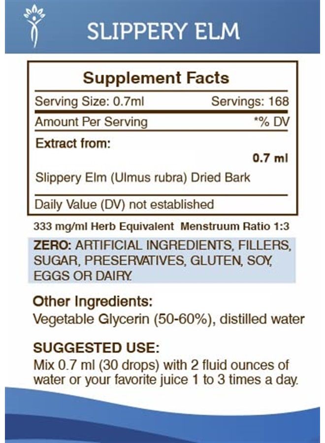 Secrets of the Tribe Slippery Elm Alcohol-Free Liquid Extract, Responsibly farmed Slippery Elm (Ulmus Rubra) Dried Bark 4 FL OZ - Image 1