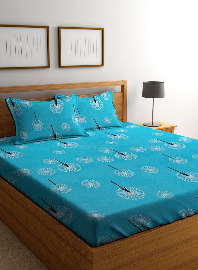 RD TREND Presents Luxurious Glace Cotton Super Soft 210 Tc 360° Elastic Fitted Bedsheet King Size(78X72X8 Inch)With 2 Pillow Covers Colour Firoji,Pattern-Floral,Blue - Image 1