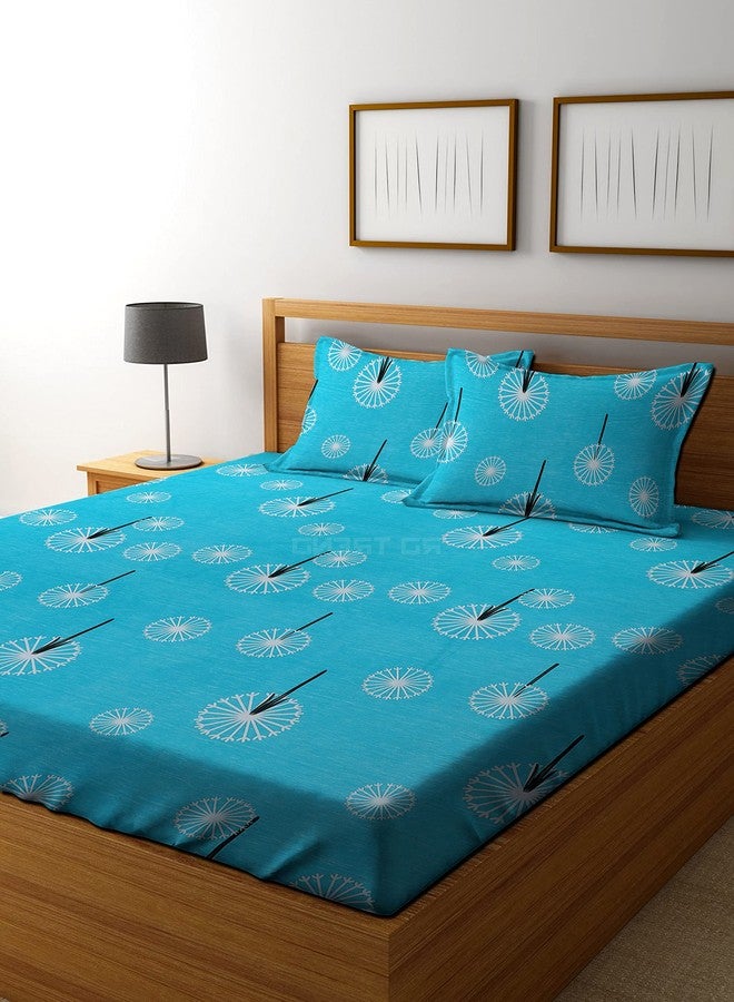 RD TREND Presents Luxurious Glace Cotton Super Soft 210 Tc 360° Elastic Fitted Bedsheet King Size(78X72X8 Inch)With 2 Pillow Covers Colour Firoji,Pattern-Floral,Blue - Image 2
