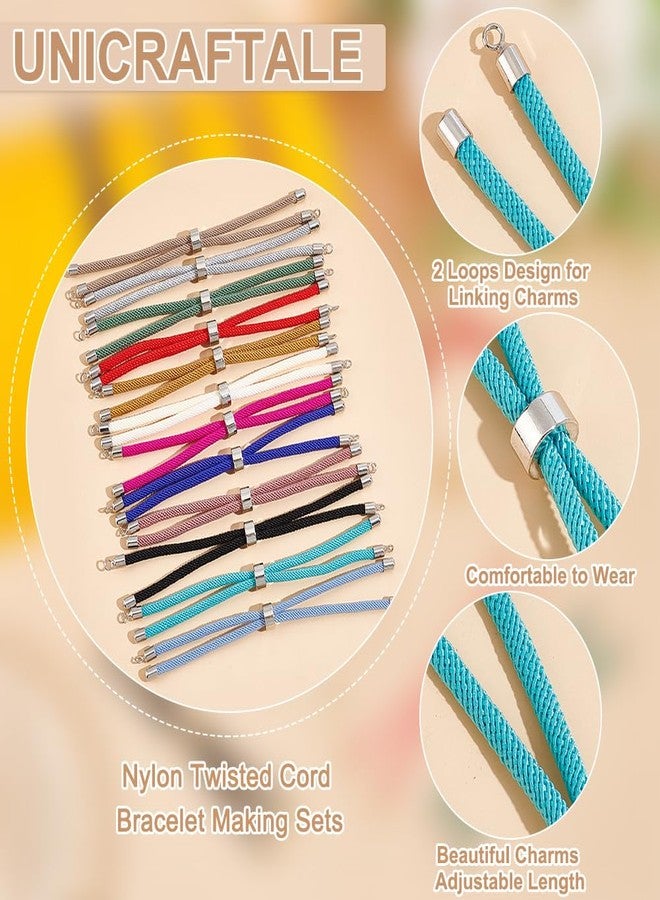 UNICRAFTALE 12Pcs 12 Colors Nylon Twist Cord Bracelet Making Sets 9 inch(22.8cm) Slider Bracelets Nylon Cord Chain Link Bracelet with Metal Findings Adjustable Bracelet Chains for Jewelry Making - Image 5