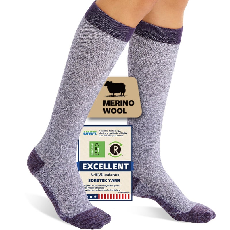 Iambamboo Merino Wool Compression Socks for Women Men, 15-20 mmHg Graduated, Soft & Breathable for Nurses, Running Athletic, Travel, Pregnancy S/M (Purple) - Image 1