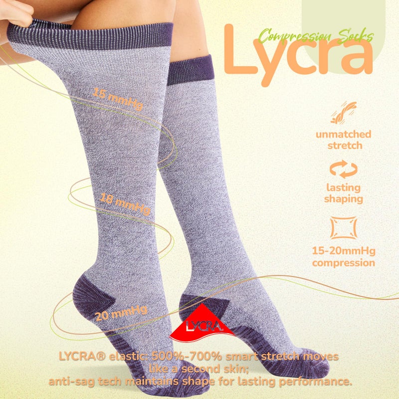 Iambamboo Merino Wool Compression Socks for Women Men, 15-20 mmHg Graduated, Soft & Breathable for Nurses, Running Athletic, Travel, Pregnancy S/M (Purple) - Image 5