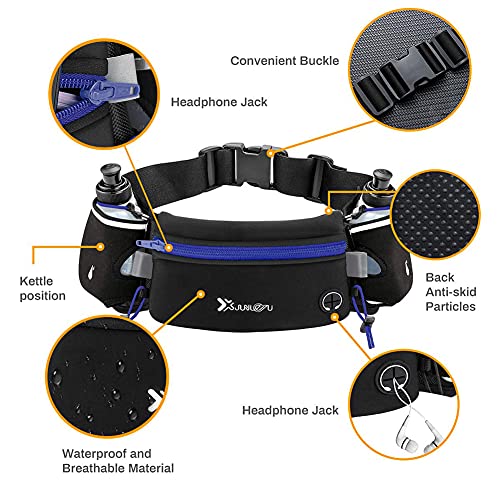 Number-one Running Belt with Water Bottles(2 x 175ML), Hydration Belt Waterproof Waist Pack Bag Fits iPhones Adjustable Sports Waist Pouch for Marathon Running Hiking Cycling,Blue - Image 2