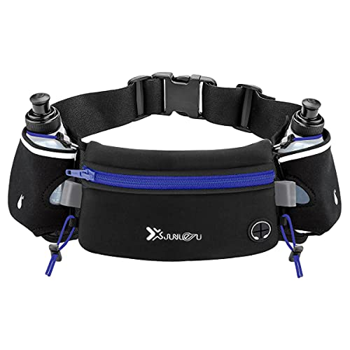 Number-one Running Belt with Water Bottles(2 x 175ML), Hydration Belt Waterproof Waist Pack Bag Fits iPhones Adjustable Sports Waist Pouch for Marathon Running Hiking Cycling,Blue - Image 1