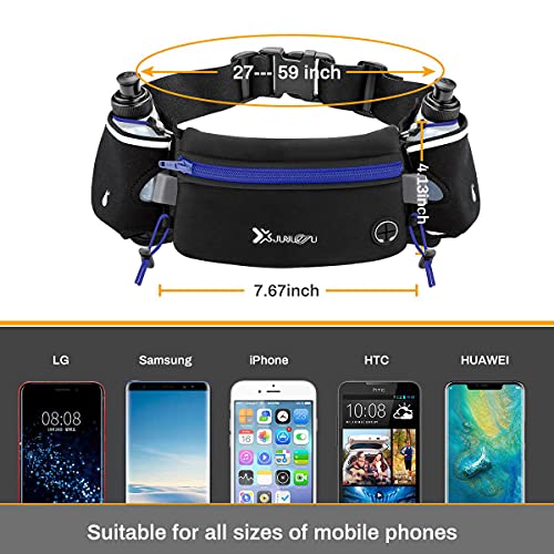 Number-one Running Belt with Water Bottles(2 x 175ML), Hydration Belt Waterproof Waist Pack Bag Fits iPhones Adjustable Sports Waist Pouch for Marathon Running Hiking Cycling,Blue - Image 3