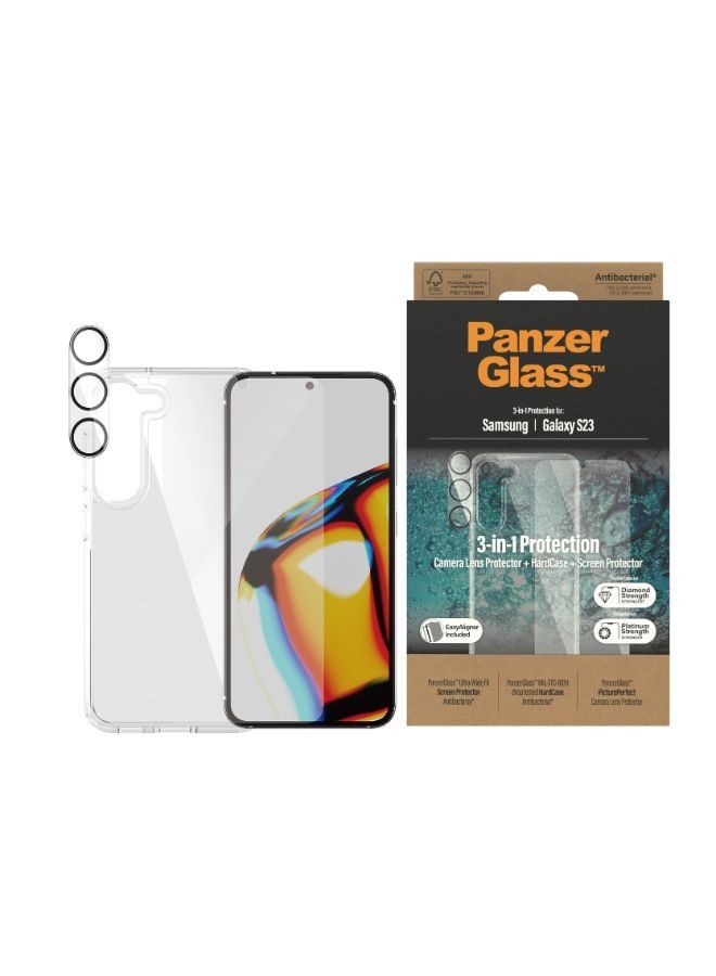 بانزرجلاس حافظة وواقي شاشة وعدسة كاميرا لهاتف سامسونج جالاكسي S23 - شفاف - Image 2