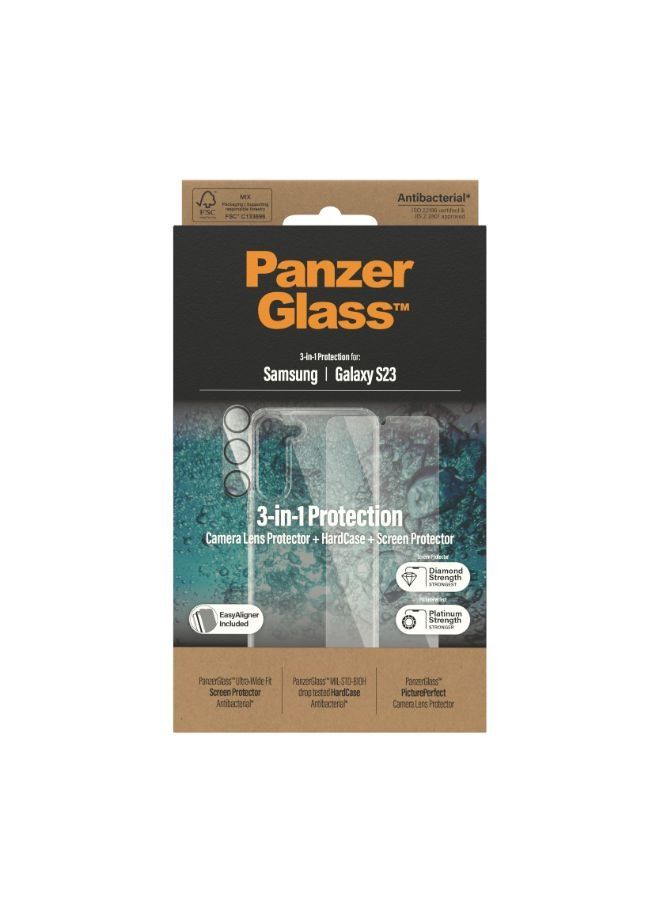 بانزرجلاس حافظة وواقي شاشة وعدسة كاميرا لهاتف سامسونج جالاكسي S23 - شفاف - Image 3
