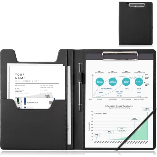 ProCase Clipboard Folder Portfolio, Leather Business Padfolio Organizer Letter Size Professional Folder Binder for Interview Meeting Resume Office Conference School -Black - Image 1