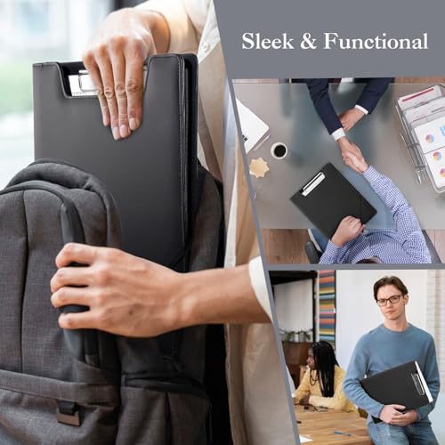 ProCase Clipboard Folder Portfolio, Leather Business Padfolio Organizer Letter Size Professional Folder Binder for Interview Meeting Resume Office Conference School -Black - Image 5