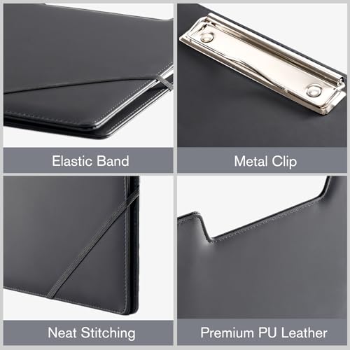 ProCase Clipboard Folder Portfolio, Leather Business Padfolio Organizer Letter Size Professional Folder Binder for Interview Meeting Resume Office Conference School -Black - Image 4