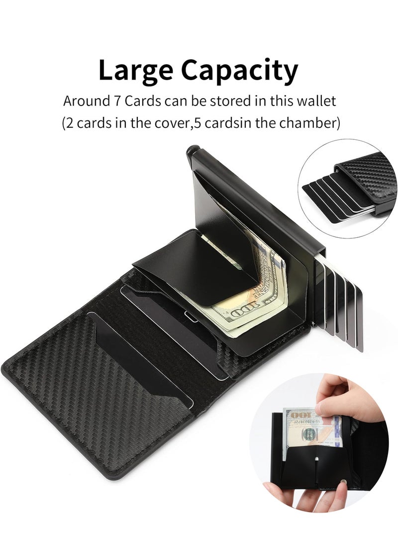 أروى محفظة بطاقات الائتمان ، رجل محفظة حامل بطاقة ل الحد الأدنى محفظة جيب تتفاعل حجب الجلود المنبثقة الألومنيوم محفظة للرجال الهدايا (الكربون) - Image 5