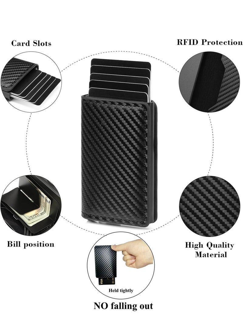 أروى محفظة بطاقات الائتمان ، رجل محفظة حامل بطاقة ل الحد الأدنى محفظة جيب تتفاعل حجب الجلود المنبثقة الألومنيوم محفظة للرجال الهدايا (الكربون) - Image 3