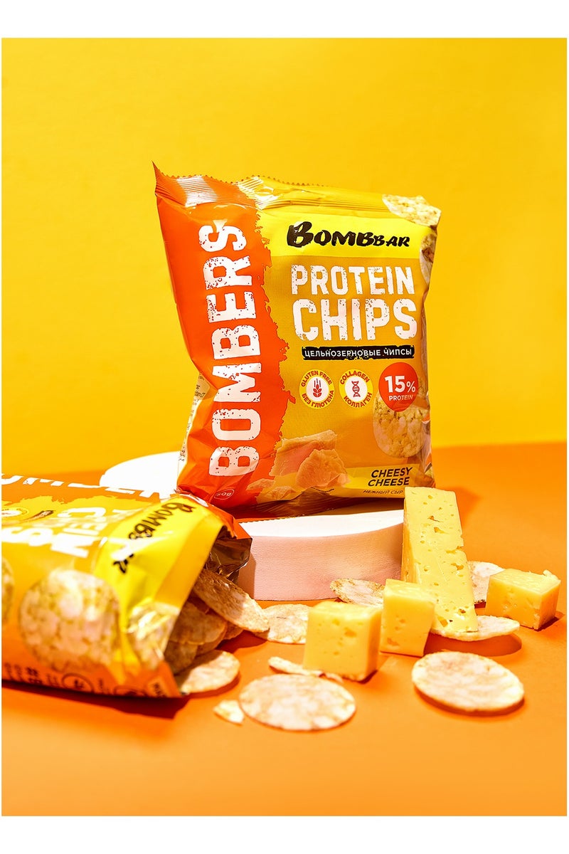 BOMBBAR Bombers Whole Grain Protein Chips Cheesy Cheese Flavor with Collagen Gluten Free 50g - Image 2