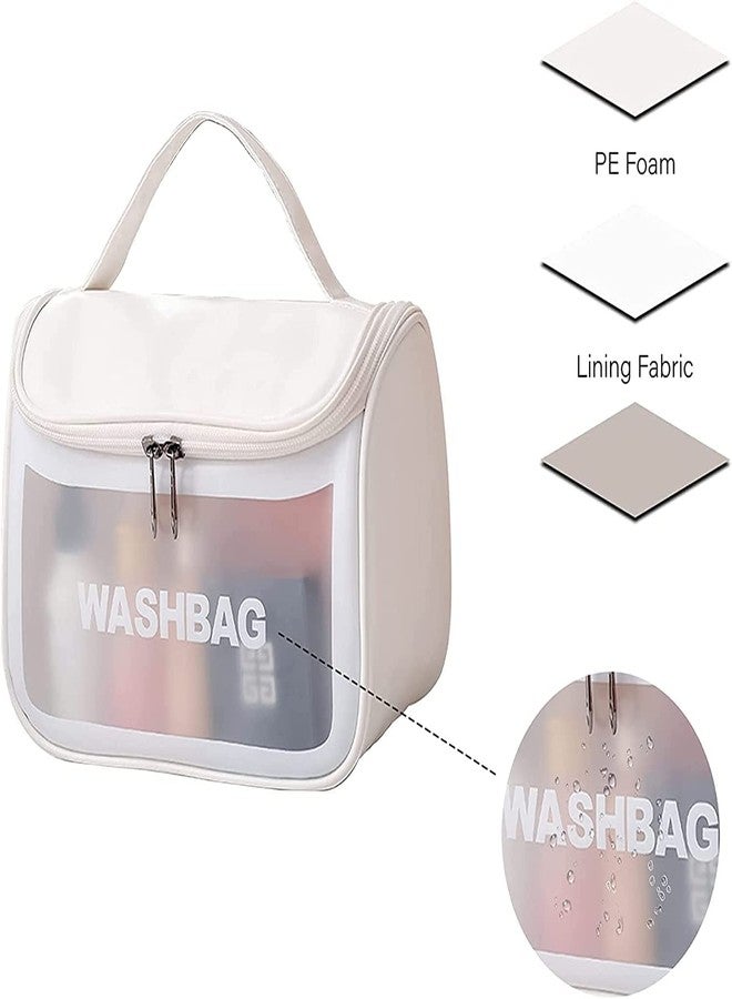 CLUSPEX Multi-Functional Large Makeup Pouch for Women Waterproof PVC Cosmetic Bags with Hook for Girls | Toiletry Storage Wash Bag Organizer for Bath Accessories & Grooming Kit (White) - Image 2