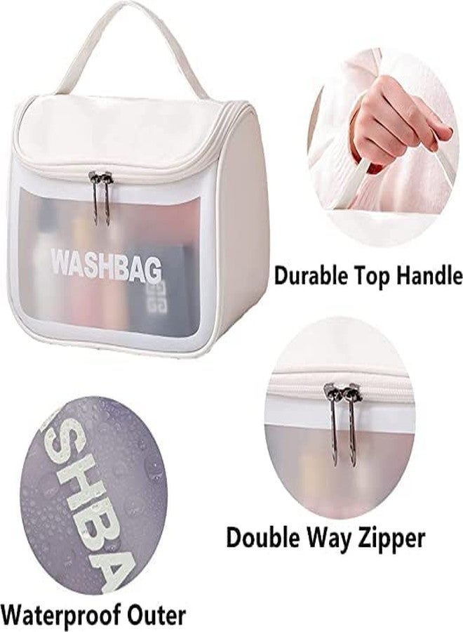 CLUSPEX Multi-Functional Large Makeup Pouch for Women Waterproof PVC Cosmetic Bags with Hook for Girls | Toiletry Storage Wash Bag Organizer for Bath Accessories & Grooming Kit (White) - Image 4