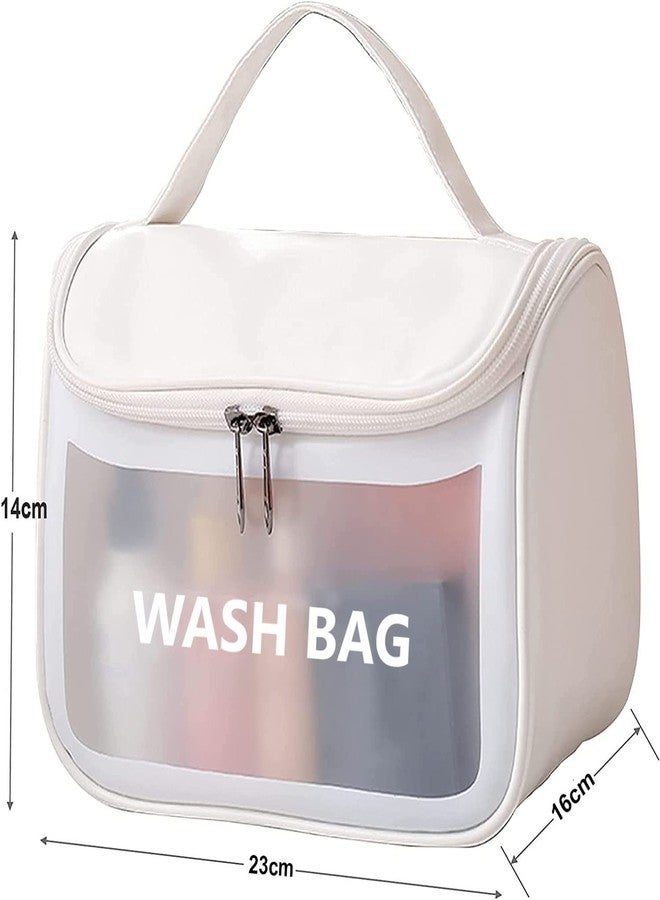 CLUSPEX Multi-Functional Large Makeup Pouch for Women Waterproof PVC Cosmetic Bags with Hook for Girls | Toiletry Storage Wash Bag Organizer for Bath Accessories & Grooming Kit (White) - Image 5