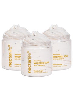 Nectar Bath Treats Nectar Life Nourishing Whipped Soap and Shave Butter with Almond Oil, Vanilla Sugar, Set of 3, 5 Oz Each 