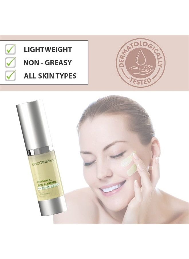 Epic Organicum - Epic Organic Eye Cream - Vitamin K & Arnica - Naturally Reduces Wrinkles, Under Eye Bags, Puffiness, Dark Circles & Fine Lines, Nourishes Around Eye Skin | 0.5oz - Image 1