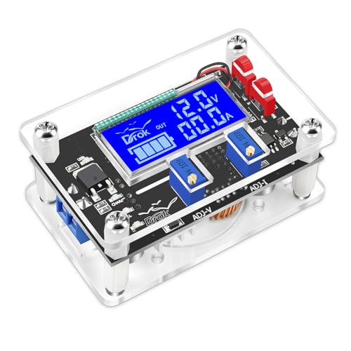 DROK DC Buck Converter Adjustable Voltage Regulator 12V 6V-32V to 1.5-32V 5A, LCD Screen Step Down Converter with USB Port and Protective Case - Image 1