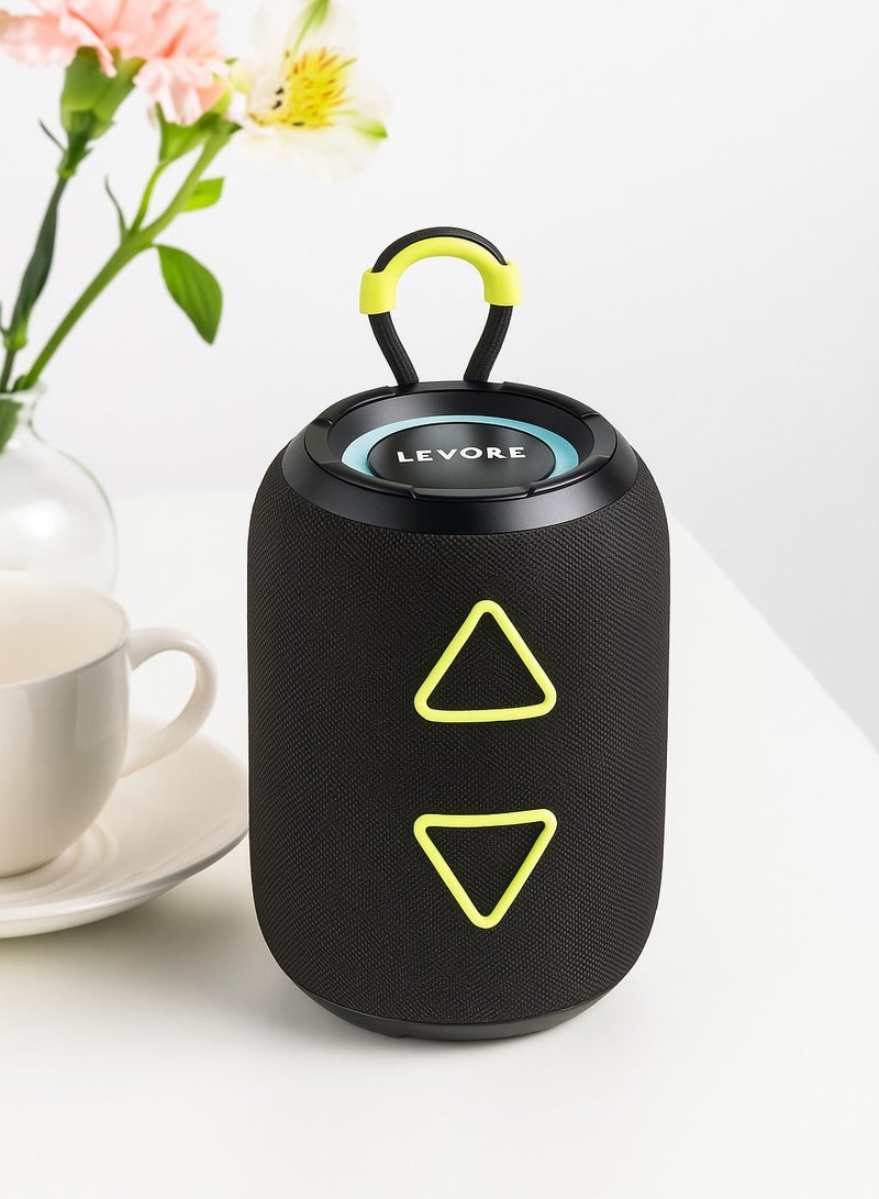 ليفور مكبر صوت Levore LSM333-BK لاسلكي محمول بتقنية البلوتوث V5.3 مع إضاءة LED RGB بقوة 8 وات ومضخم صوت خارجي بتقنية البلوتوث TF FM AUX TWS USB يدعم بطارية 1200 مللي أمبير في الساعة - Image 2