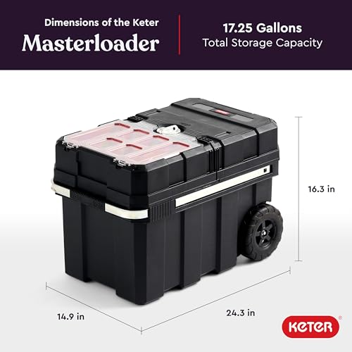Keter Masterloader Resin Rolling Tool Box with Locking System and Removable Bins – Perfect Organization and Storage Chest for Power Drill, Tape Measure, and Screwdriver Set, Black - Image 3