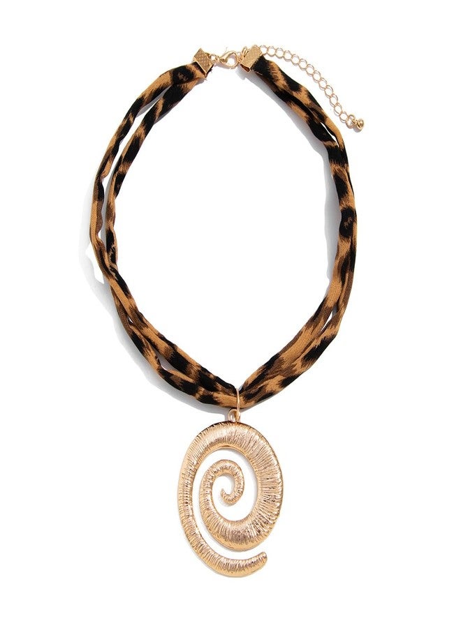 Aaishwarya Boho Style Leopard Print Fabric and Spiral Pendant Necklace | Beach Accessory For Women and Girls | Animal Printed Jewelry - Image 1